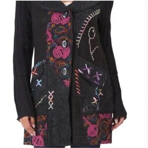 Sioni Woman’s Cardigan Mohair Wool Blend Embroidered size Large